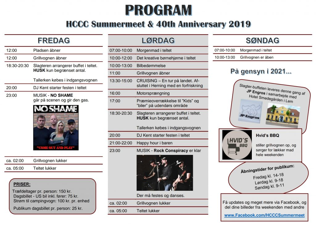 Program HCCC Summermeet 2019